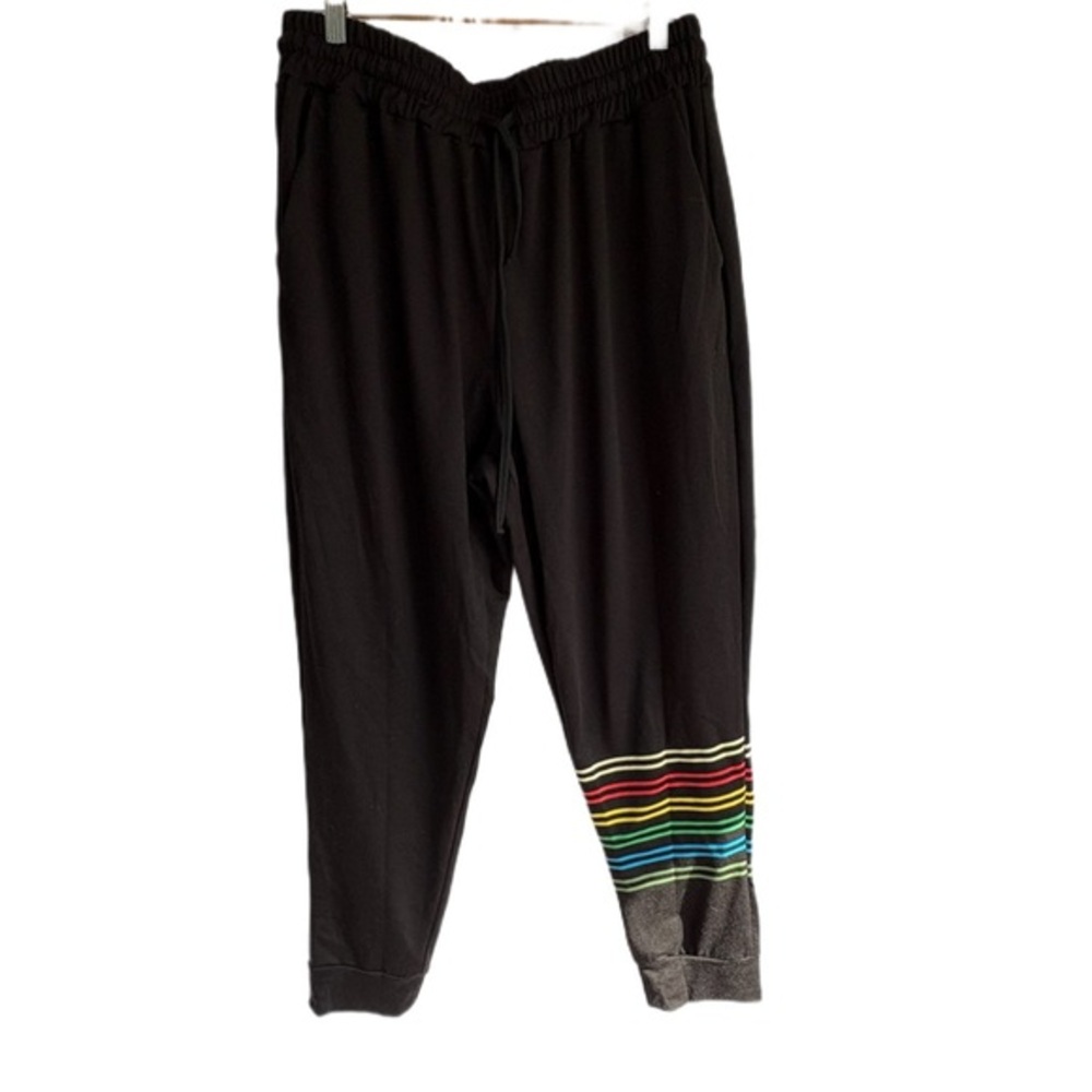 Black Jogger Pants with Rainbow Stripes